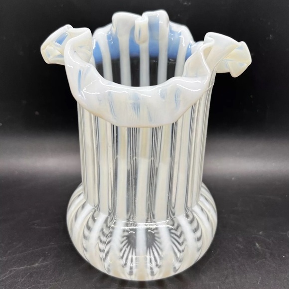 Northwood White Opalescent Glass Venetian Stripe Celery Vase Vintage Antique - Picture 1 of 5